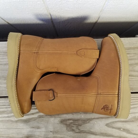 Georgia Wedge Work Wellington Mens Tan Leather Cowboy Western Boots 7.5 W G5153 - Picture 6 of 13